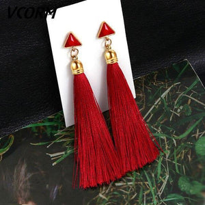 Bohemian Tassel Crystal Long Drop Earrings - Ctoox
