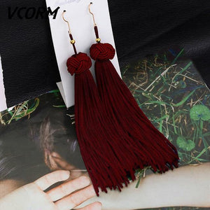 Bohemian Tassel Crystal Long Drop Earrings - Ctoox