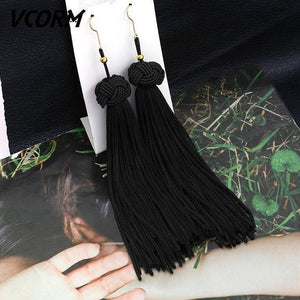 Bohemian Tassel Crystal Long Drop Earrings - Ctoox