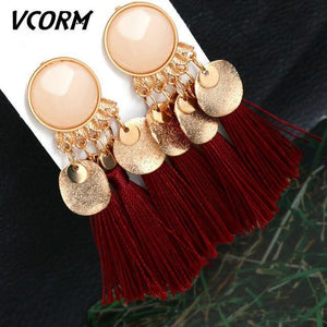 Bohemian Tassel Crystal Long Drop Earrings - Ctoox