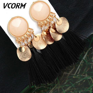 Bohemian Tassel Crystal Long Drop Earrings - Ctoox