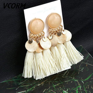 Bohemian Tassel Crystal Long Drop Earrings - Ctoox