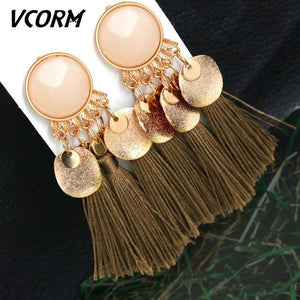 Bohemian Tassel Crystal Long Drop Earrings - Ctoox