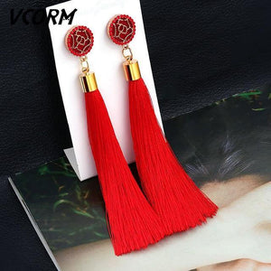 Bohemian Tassel Crystal Long Drop Earrings - Ctoox