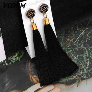 Bohemian Tassel Crystal Long Drop Earrings - Ctoox
