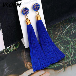 Bohemian Tassel Crystal Long Drop Earrings - Ctoox