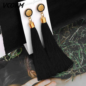 Bohemian Tassel Crystal Long Drop Earrings - Ctoox