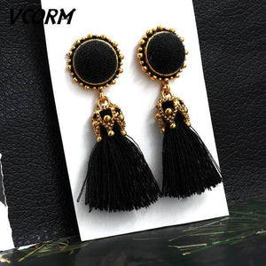 Bohemian Tassel Crystal Long Drop Earrings - Ctoox
