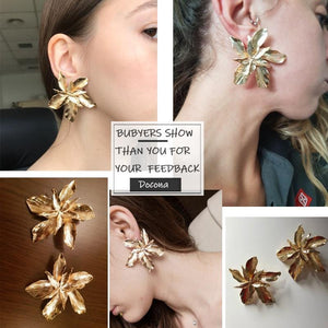Docona Elegance Silver Gold Big Flower Drop Dangle Earring - Ctoox