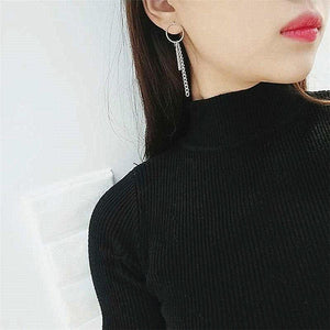 Korean Geometric Long Tassel Stud Earrings - Ctoox