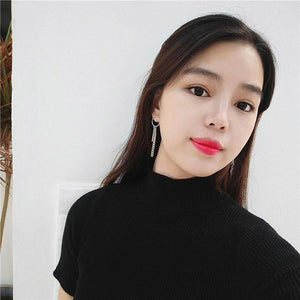 Korean Geometric Long Tassel Stud Earrings - Ctoox