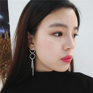 Korean Geometric Long Tassel Stud Earrings - Ctoox