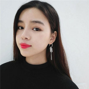 Korean Geometric Long Tassel Stud Earrings - Ctoox