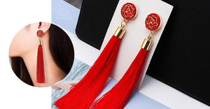 Bohemian Tassel Crystal Long Earrings - Ctoox