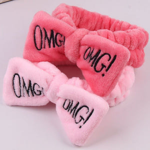 OMG Letter Coral Fleece Bow Hairbands For Women