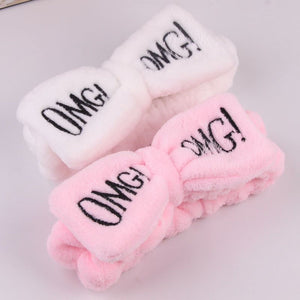OMG Letter Coral Fleece Bow Hairbands For Women