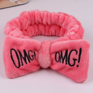 OMG Letter Coral Fleece Bow Hairbands For Women