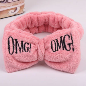 OMG Letter Coral Fleece Bow Hairbands For Women