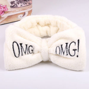 OMG Letter Coral Fleece Bow Hairbands For Women