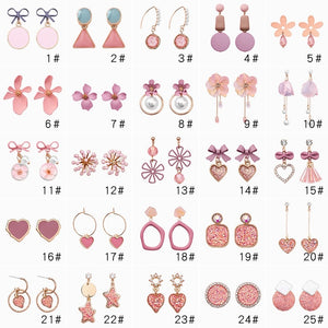 Korean Pink Flower Sweet Geometric Earring