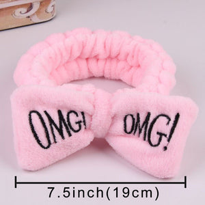 OMG Letter Coral Fleece Bow Hairbands For Women