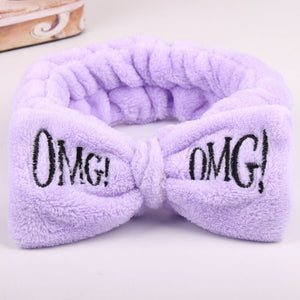 OMG Letter Coral Fleece Bow Hairbands For Women