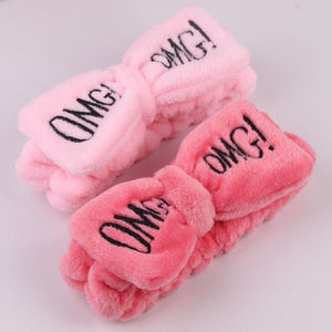 OMG Letter Coral Fleece Bow Hairbands For Women