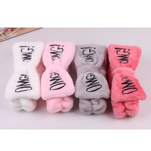 OMG Letter Coral Fleece Bow Hairbands For Women