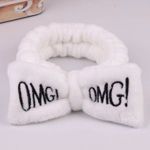 OMG Letter Coral Fleece Bow Hairbands For Women