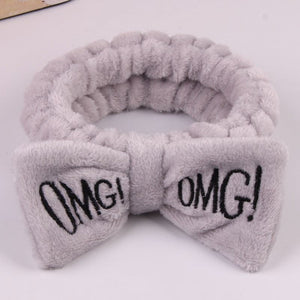 OMG Letter Coral Fleece Bow Hairbands For Women