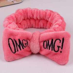 OMG Letter Coral Fleece Bow Hairbands For Women