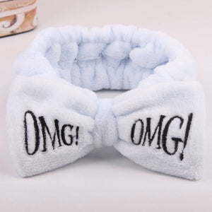 OMG Letter Coral Fleece Bow Hairbands For Women