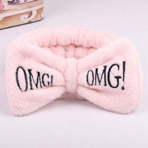 OMG Letter Coral Fleece Bow Hairbands For Women