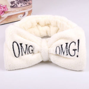 OMG Letter Coral Fleece Bow Hairbands For Women
