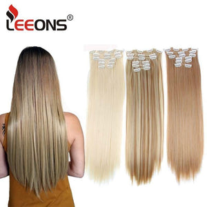 Leeons 16 colors 16 clips Long Straight Synthetic Hair Extensions - Ctoox