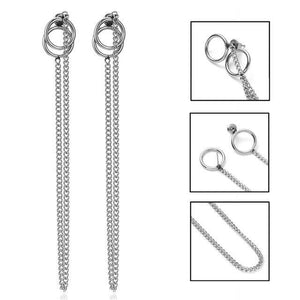 Korean Geometric Long Tassel Stud Earrings - Ctoox