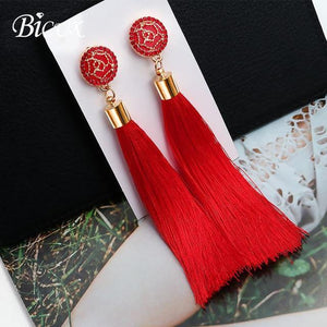 Bohemian Tassel Crystal Long Earrings - Ctoox