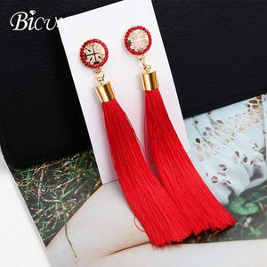 Bohemian Tassel Crystal Long Earrings - Ctoox