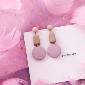 Korean Pink Flower Sweet Geometric Earring
