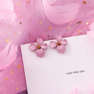 Korean Pink Flower Sweet Geometric Earring