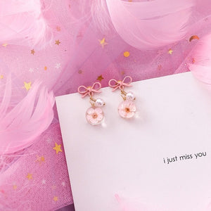 Korean Pink Flower Sweet Geometric Earring