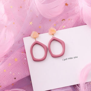 Korean Pink Flower Sweet Geometric Earring