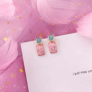 Korean Pink Flower Sweet Geometric Earring