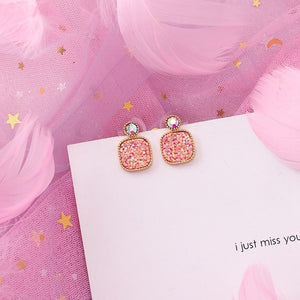 Korean Pink Flower Sweet Geometric Earring