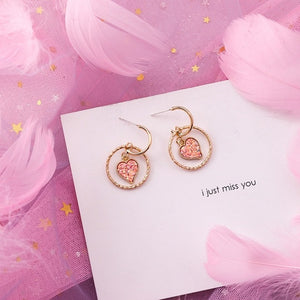 Korean Pink Flower Sweet Geometric Earring
