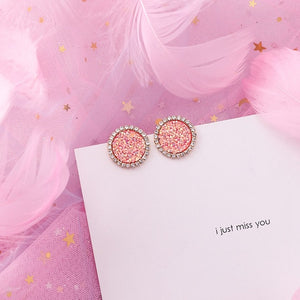 Korean Pink Flower Sweet Geometric Earring